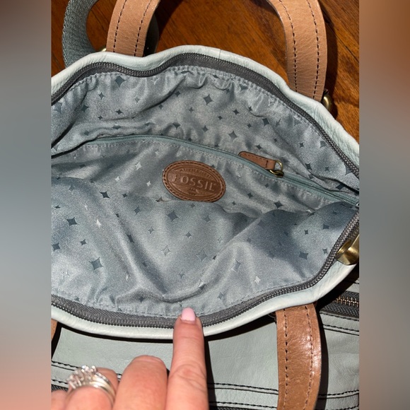 FOSSIL EXPLORER FOLD OVER LIGHT BLUE LEATHER SHOULDER TOTE HANDBAG ZB5258 - Picture 8 of 11